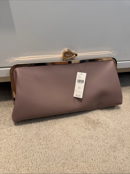 Anthropologie Handbags - Anthropologie Mauve Leather Frame Clutch with Gold Trim
